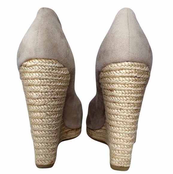 PRADA Suede Nude Espadrille Peep Square Toe Wedges Platform Sandals Shoes Size 8 - Picture 14 of 16